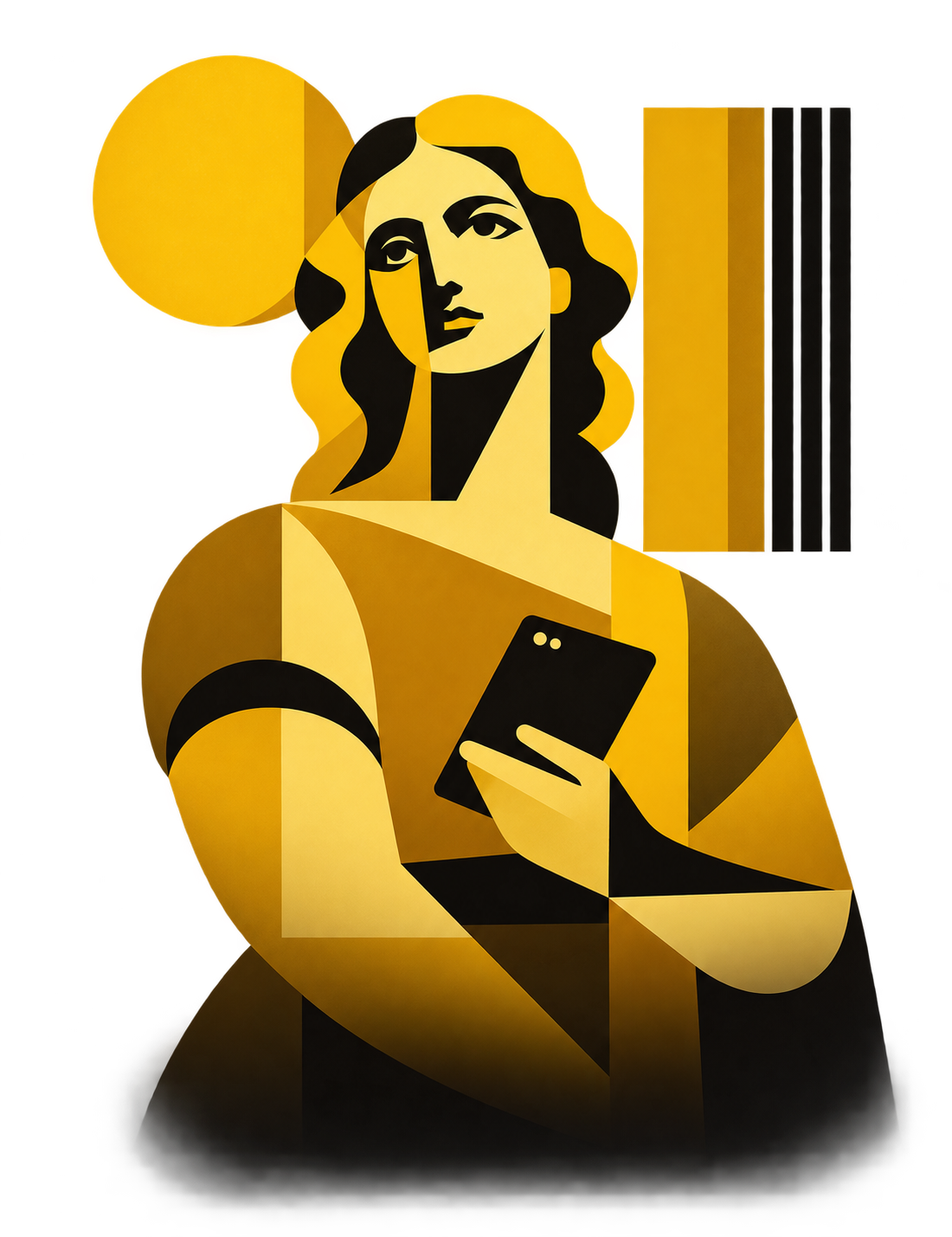 Statua classica che tiene uno smartphone: il classico incontra le nuove intelligenze artificiali